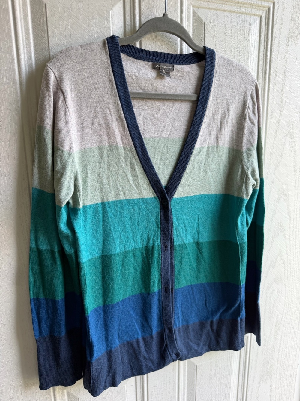 Eddie Bauer Colorblock Cardigan Sweater L Granny Coastal Grandpa Preppy - Picture 2 of 7